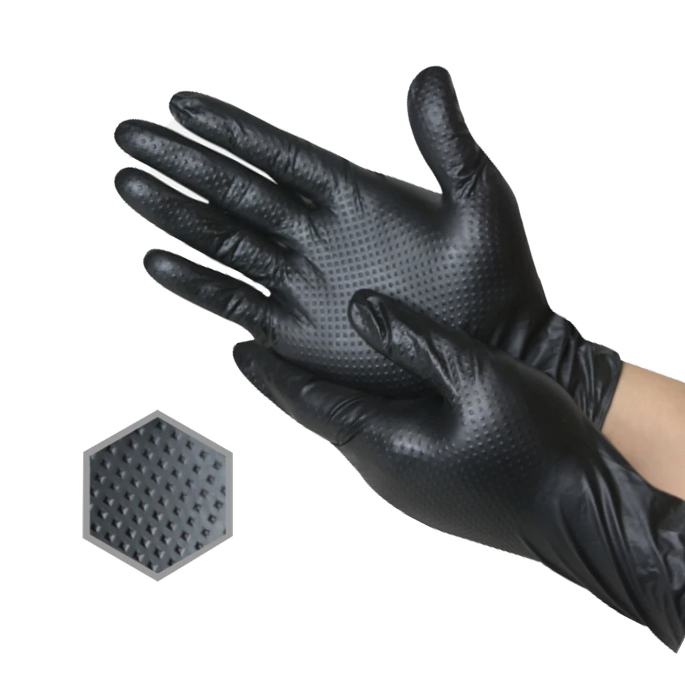 Diamond Grip Black Nitrile Gloves Wholesale Thick Industrial Nitrile Gloves Chemical Resistant Nitrile Gloves