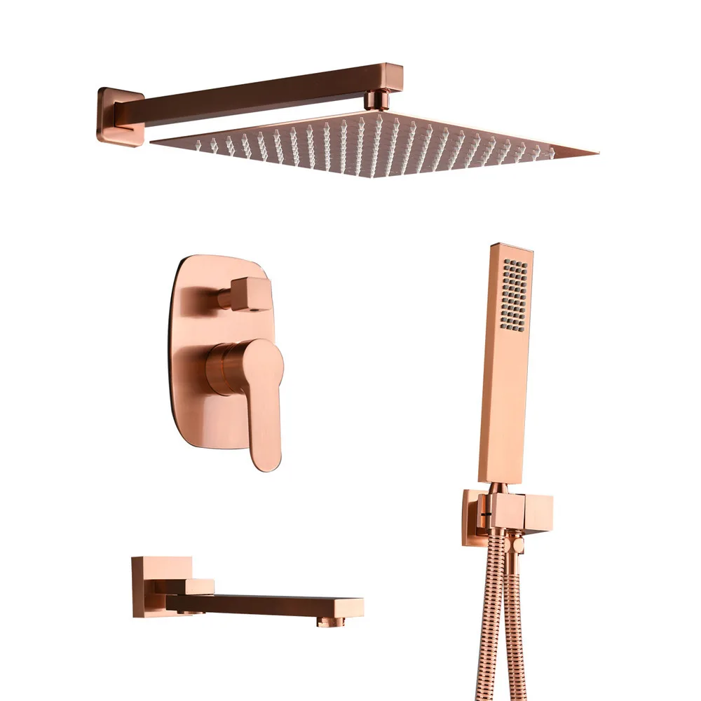Luxury Bathroom Brass Brushed Rose Gold 10 Inch Ceiling Rainfall Shower Bath Mixer Faucet System Sets