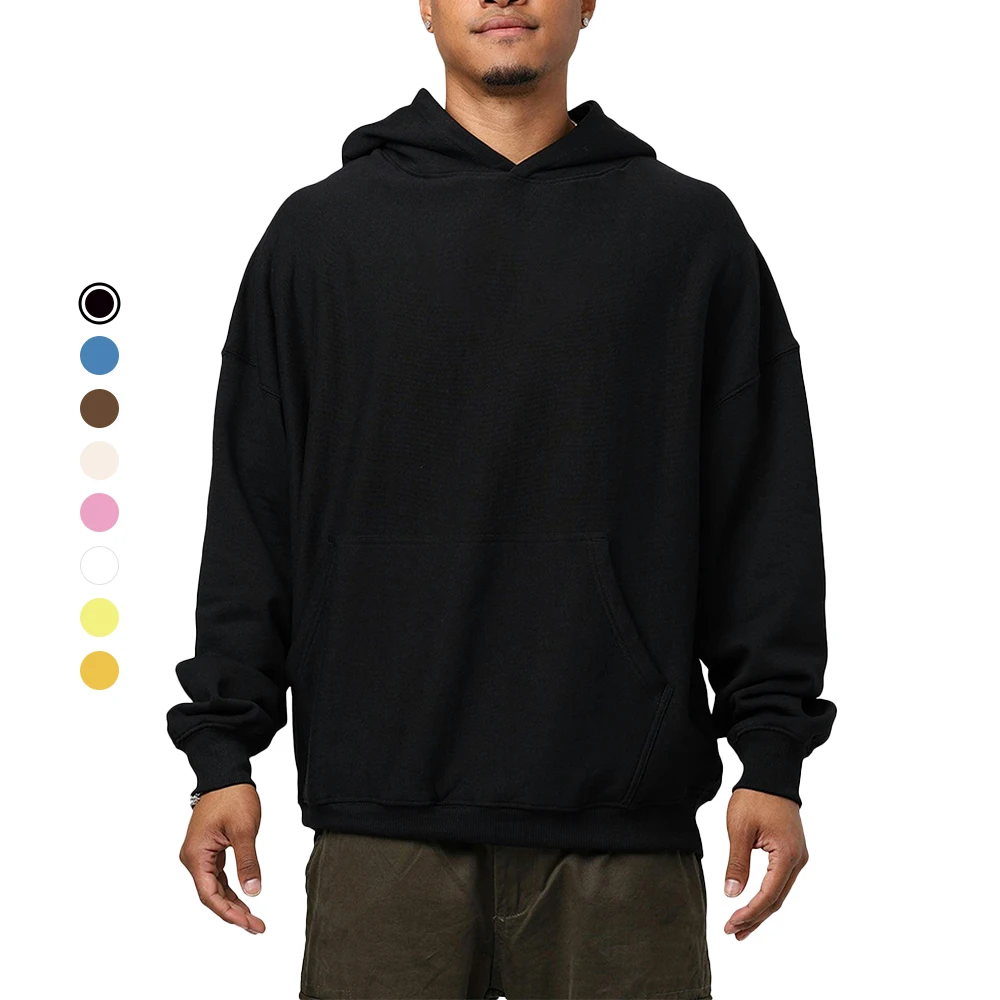 No string Hoodies Clean fit 500 gsm drop shoulder Pullover Hoodies blank plain customize Hoodies sweatshirts for manufacturer