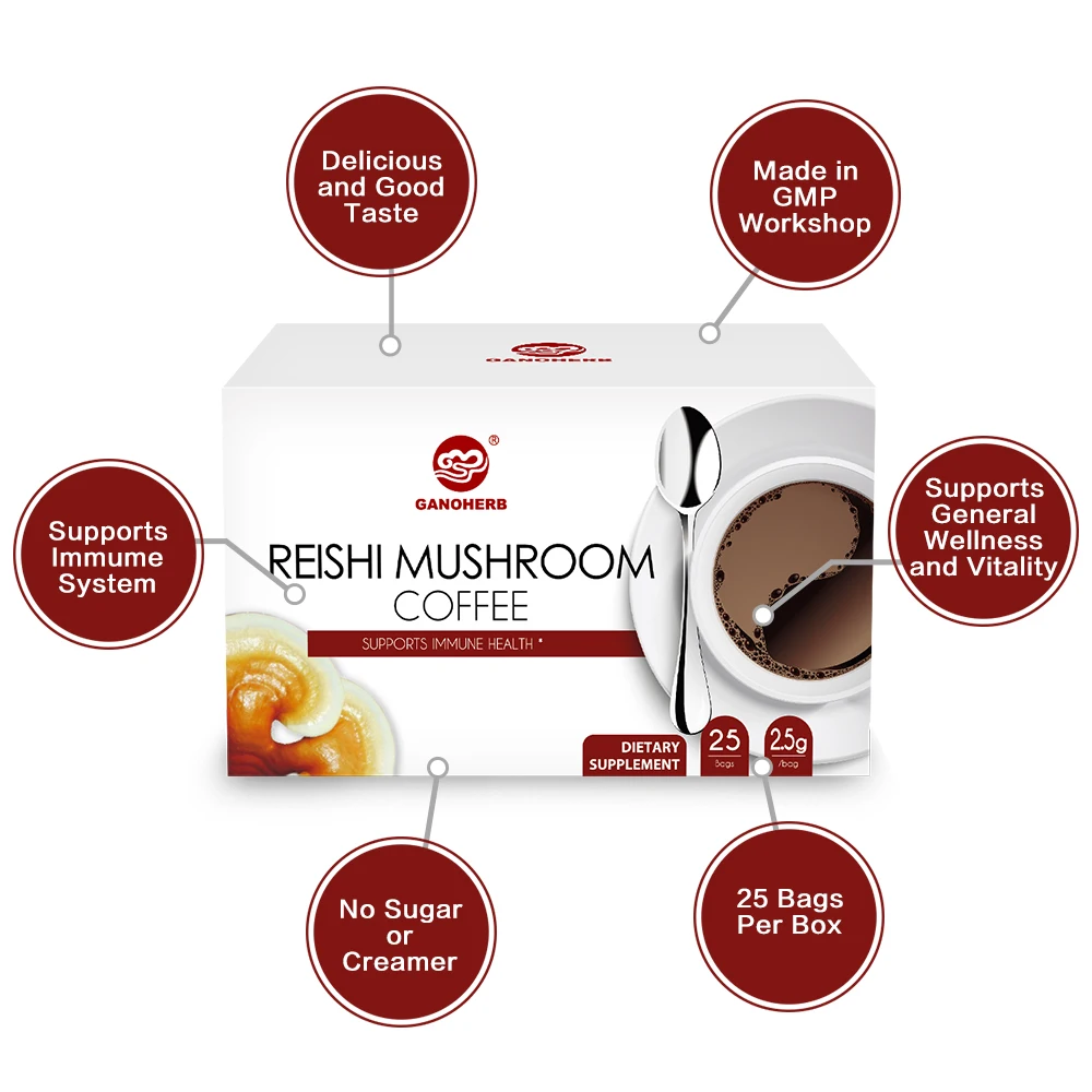Wholesale OEM mushroom coffee  Lingzhi Black Instant Coffee Ganoderma lucidum herbal  Coffee with Reishi mushroom Extract