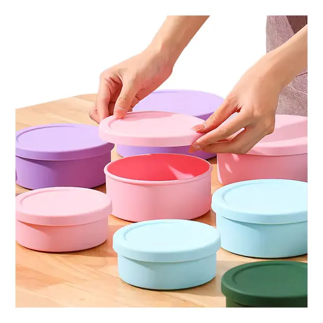 New Arrival Round 3 Size Sealed Microwave Kitchen Storage Silicone Food Containers BPA Free Portable Bento Lunch Boxes for Kids