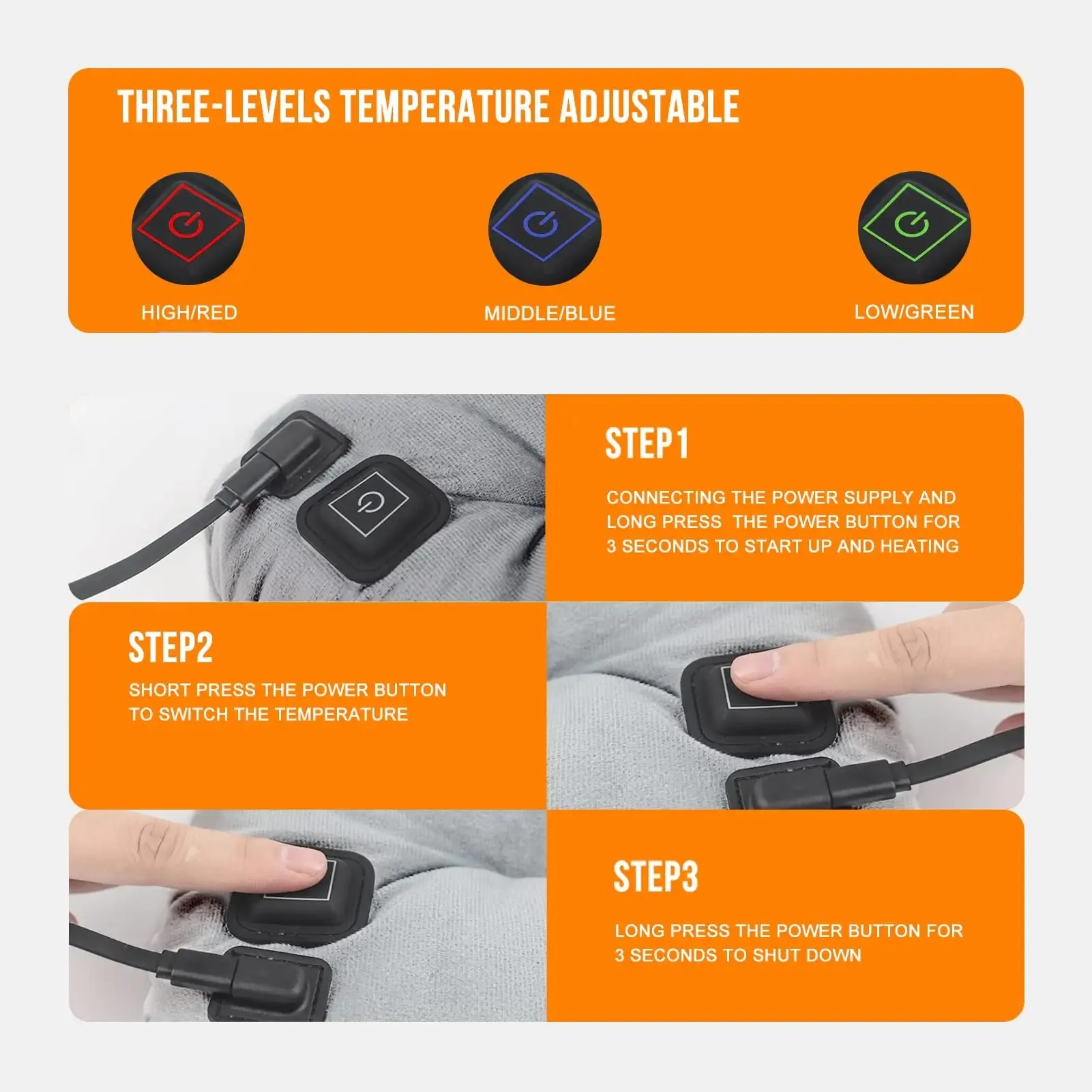 Car heated seat covers with 3 temperature settings.Comfortable heated car seat cushions  heat up quickly in winter  cold weather