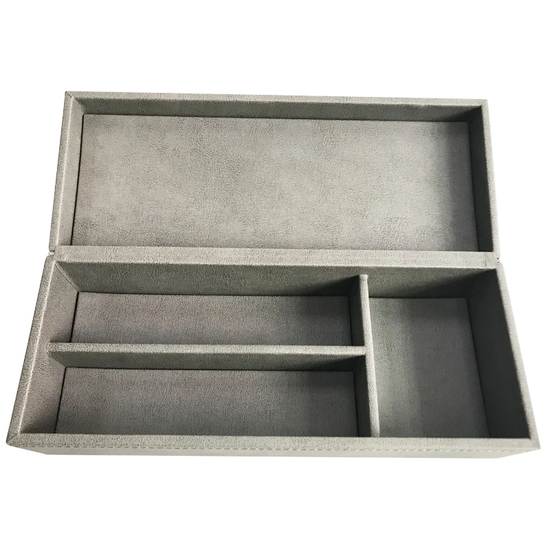 2021 new custom design gray faux pu leatherette leather amenities tray with electrical kettle and tea coffee sachetcompartment
