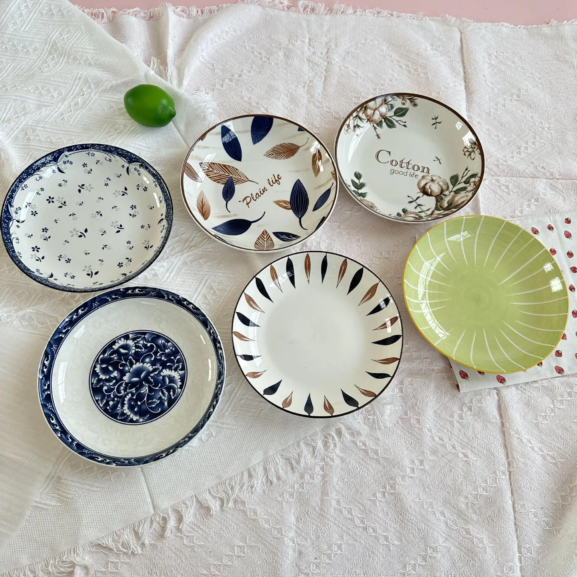 Factory Wholesale Custom Printed 8-10 Inch Colours Ceramic Dinner Plate Porcelain Stoneware Dishes Sets for Restaurant Use