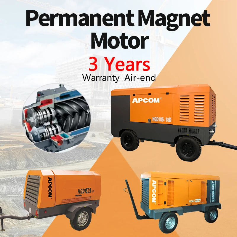 8bar 180CFM mobile 40hp portable 30kw electric air compressors mining HGD30-8G