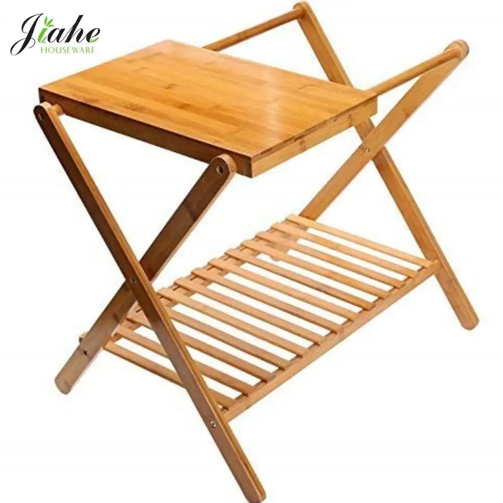 bamboo folding wooden bamboo baggage rack -white