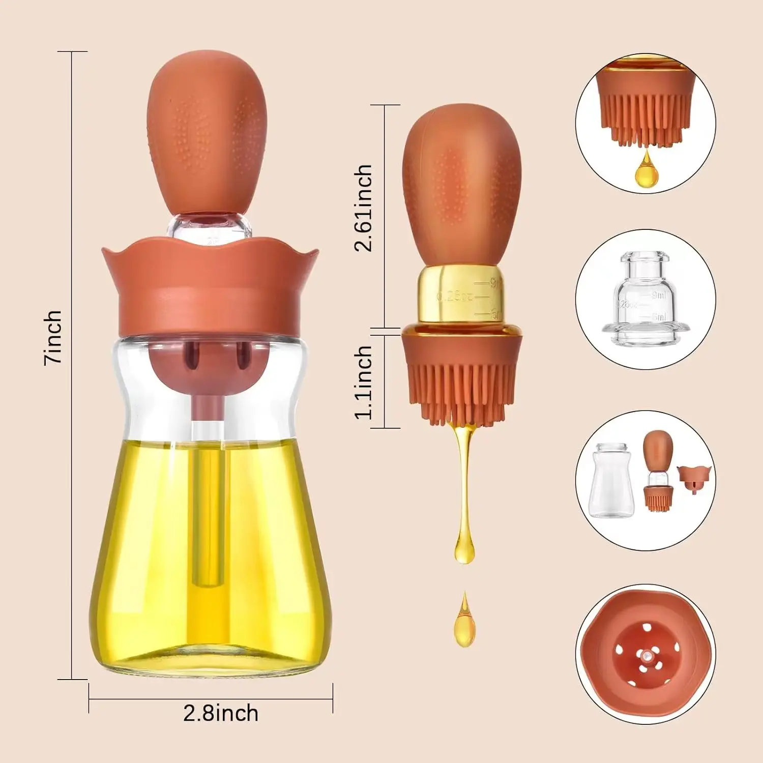 2024 New Kitchen Silicone Oil Bottle Oil Brush Baking Barbecue Grill Oil Brush Dispenser Pastry Steak Kitchen Baking BBQ Tool