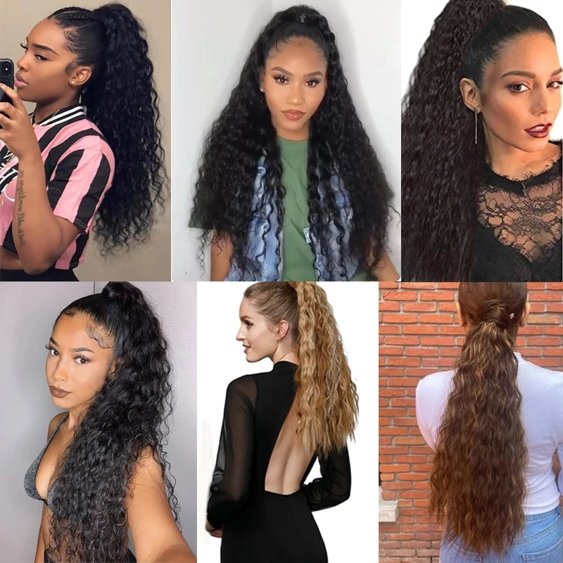 
30 Inch Straight Ponytail Human Hair Extension Long Clip In Drawstring Ponytail Brazilian 100% Raw Remy Human Hair For Women 