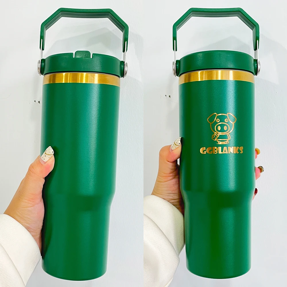 USA warehouse double walled stainless steel vacuum insulated gold copper plating 30oz flip top straw tumbler for laser engraving
