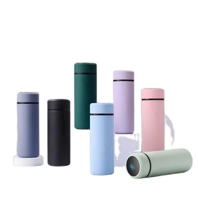 Custom logo 350ml 500ml Smart LED Temperature display thermos flask matte rubber paint stainless steel water bottle