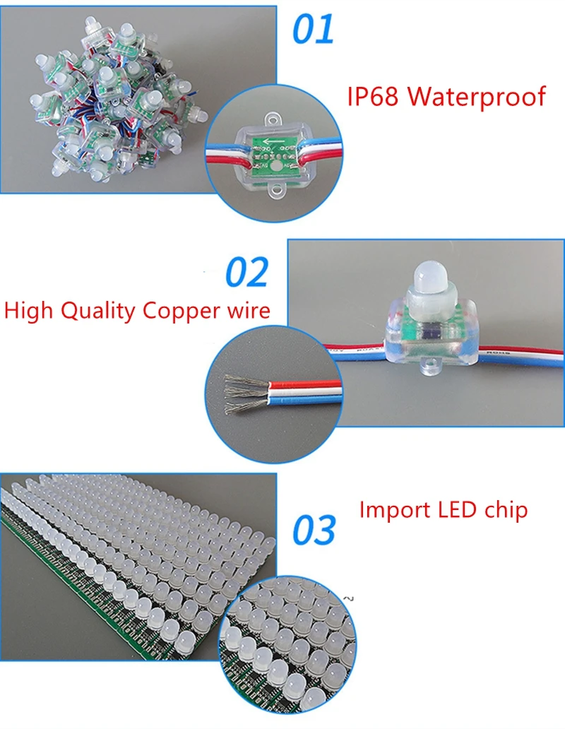 LED Node 12MM Digital RGB Square WS2811 IC Pixel Module String 5V 12V Waterproof 2811 Individually Addressable Light
