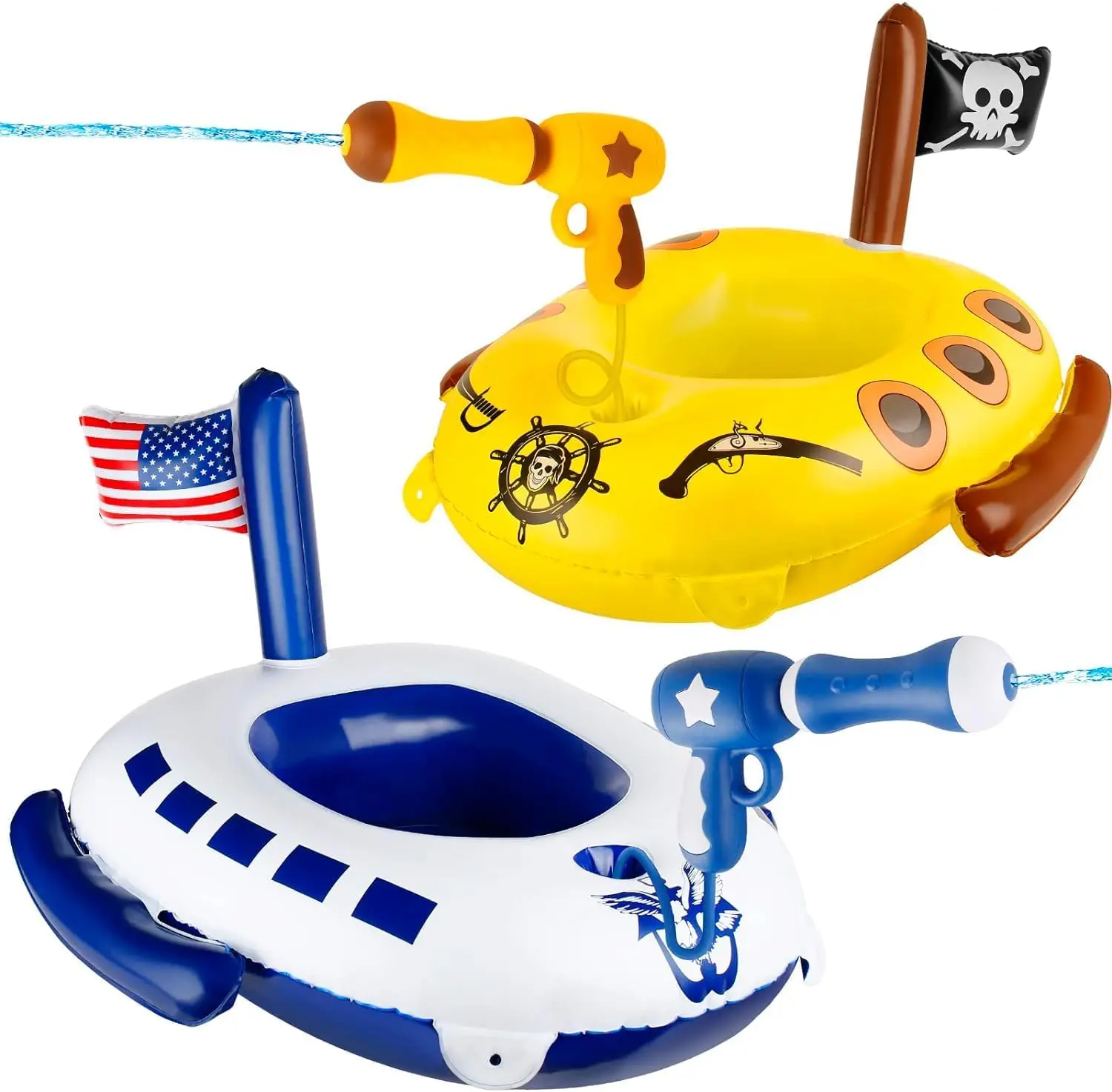 Toddler Pool Float Ride-on Pirate Ship and Warship Style Pool Toys  with Squirt Gun for Boys & Girls Aged 3-8 Years