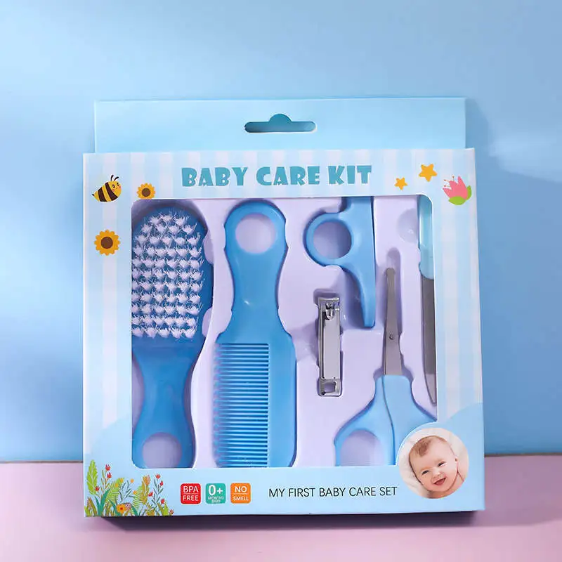 Hot selling baby care cleaning 6-piece nail clippers combination set baby safety comb brush gift box wholesale