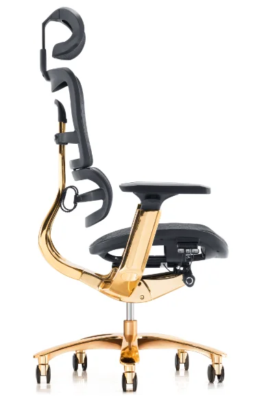 Luxury Furniture CEO Boss Executive Office Chair Gold Gild With High Back 360 Swivel Modern Classic Design PU Amrest Footrest