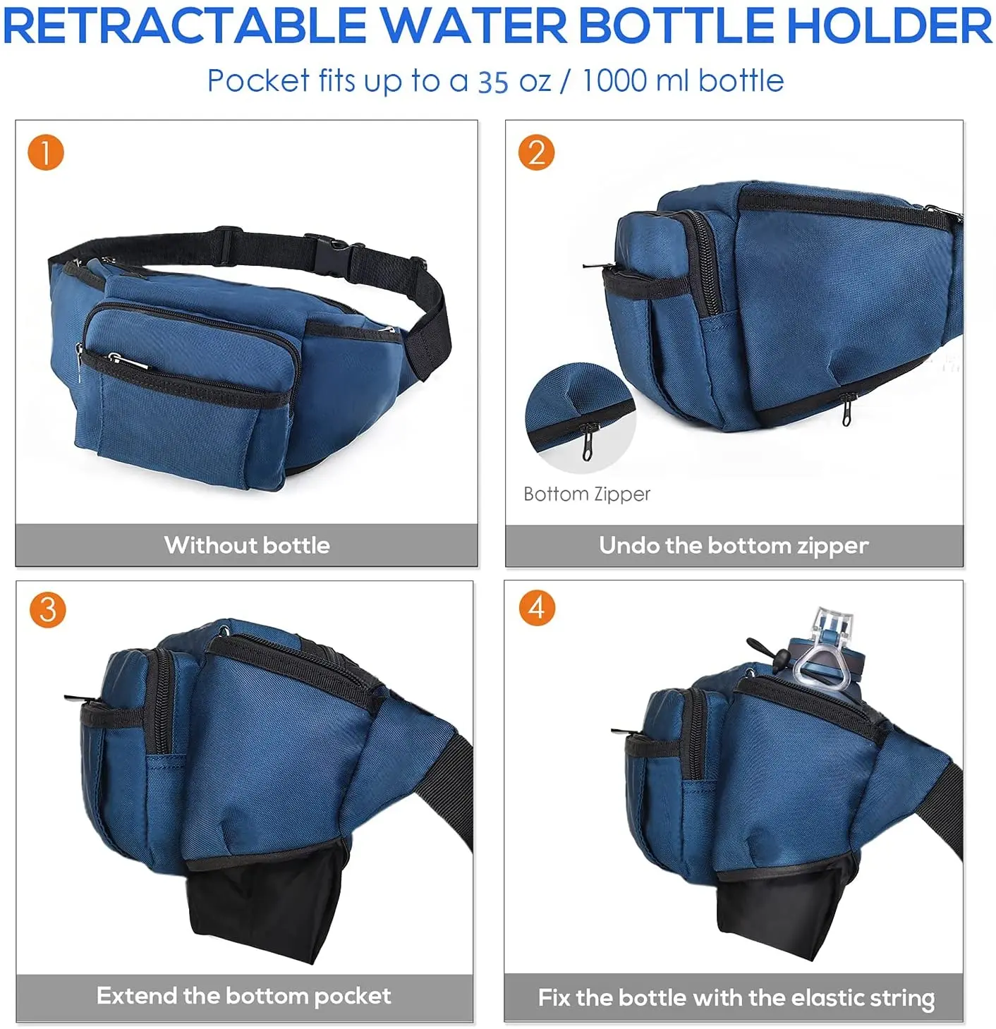 Custom Hip Bum Bag With Water Bottle Holder Adjustable Strap Fanny Pack Large Waist Bag Pack for Men Women