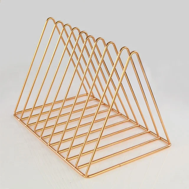 
Simple custom triangle design multifunctional metalbookstandholder metal wire magazine bookends 