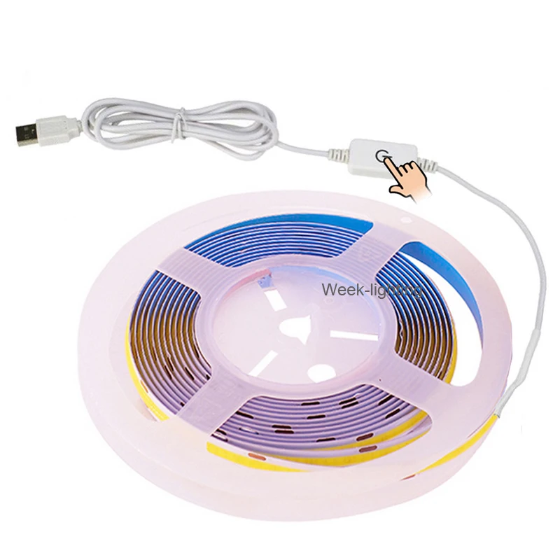 DC5V Dimmable COB LED Strip Light USB Powered with ON/OFF Switch LED Tape Ribbon 320 Leds Rope High Density FOB Linear Light