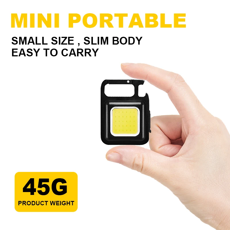 Mini Portable COB 3 Light Modes Bright Usb Led Rechargeable Torch Work Light Keychain Light