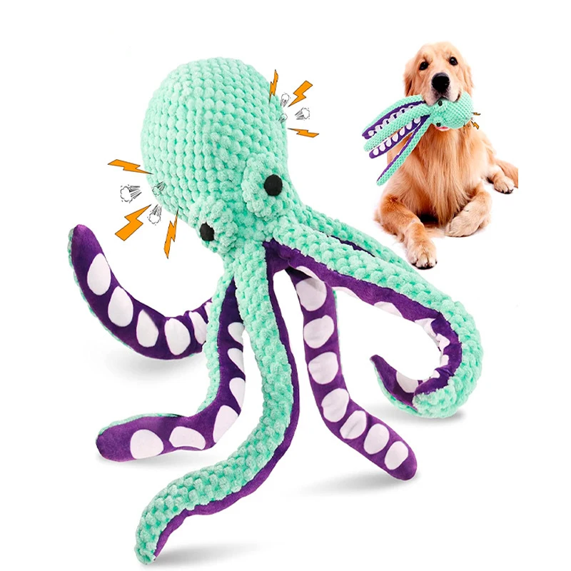 Sustainable Sound Animal Chew Squeaky Plush Toy Interactive Octopus Bite Resistance Toy for Dogs Available in Four Seasons