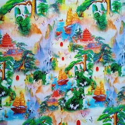 Custom Digital Landscape Painting Design Printing Mercerized Cotton Fabric For Clothing