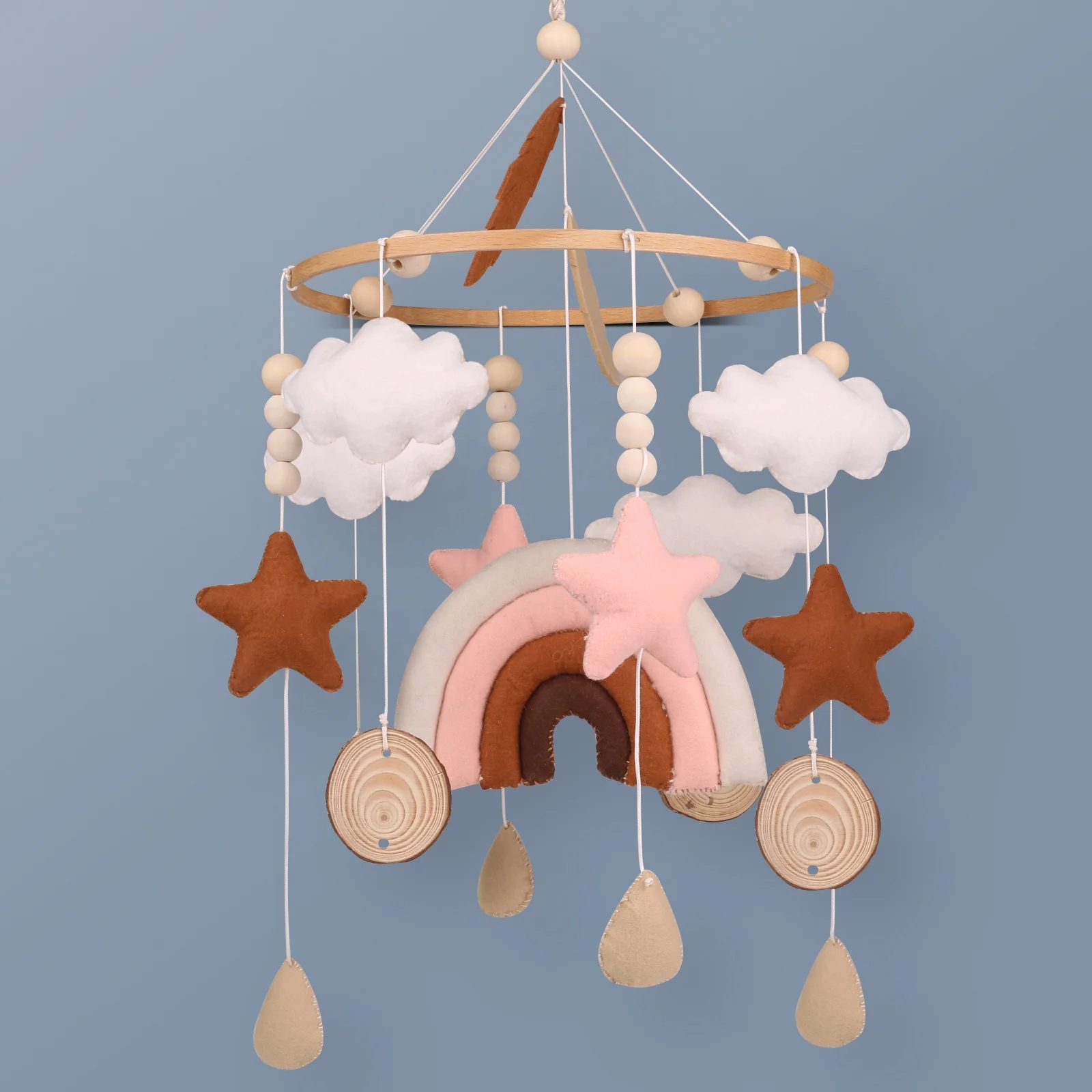 Wholesale Handmade Crib Cot Nursery Baby Mobiles with Stuffed Rainbow Cloud Felt Hanging Decor for Kids Baby Girl