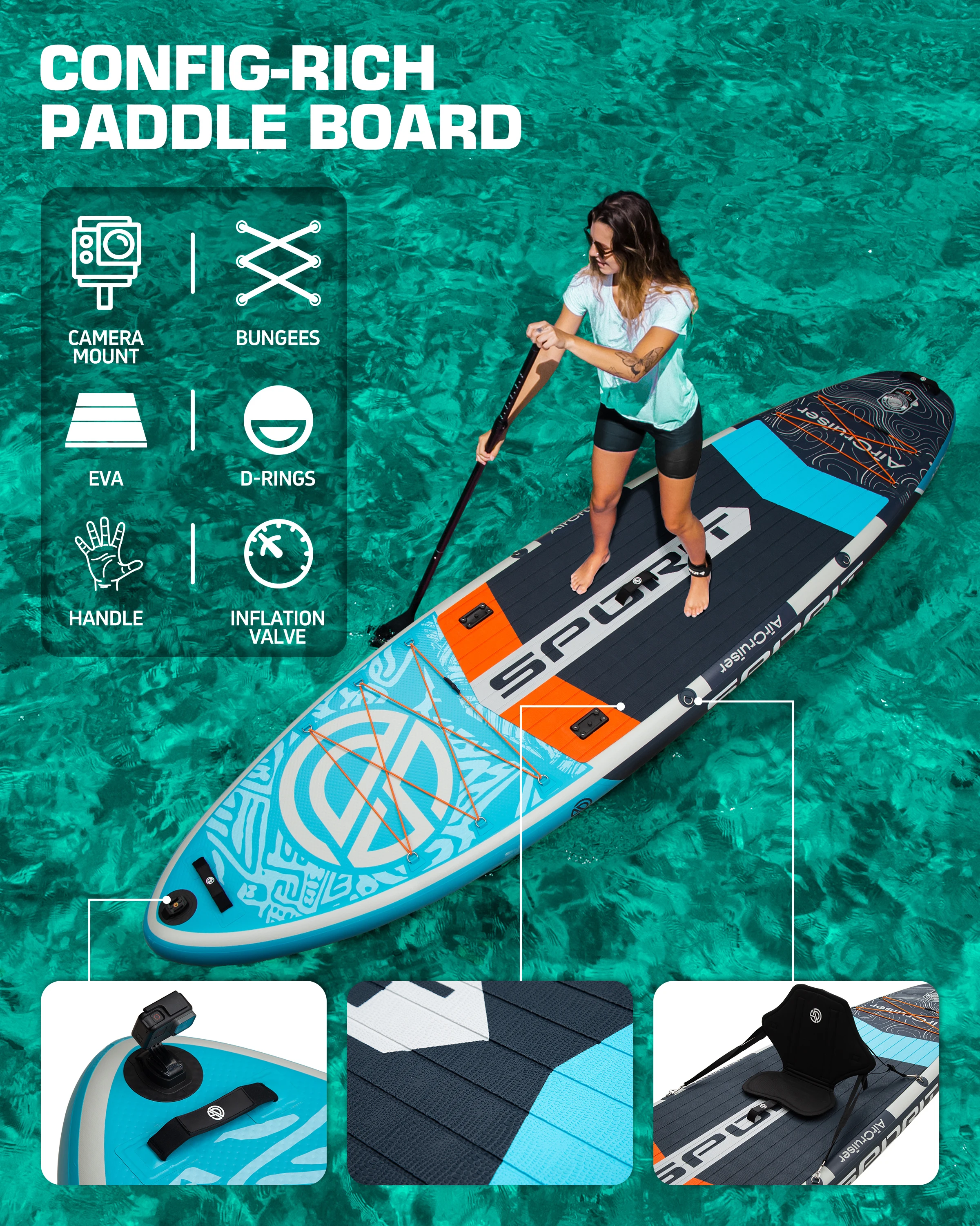 PF Wholesale fishing table Inflatable Sup Paddle Board Surf Board For Water Sports  With seat fishing rod holder