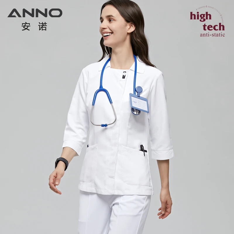 Hot Sale New Designs 3 Pockets Medical Nurse Scrub Uniforms for Hospital Staff Top Clothing Black Print Cotton
