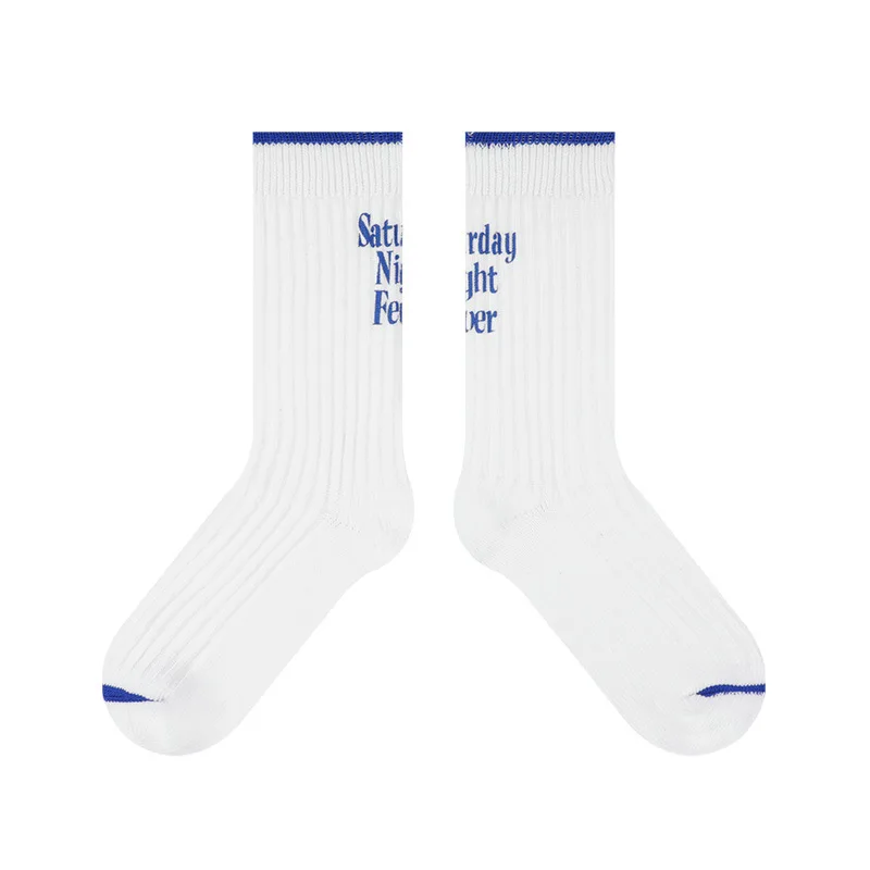 Wholesale plain solid color fashion cotton custom letter socks logo ribbed crew socks