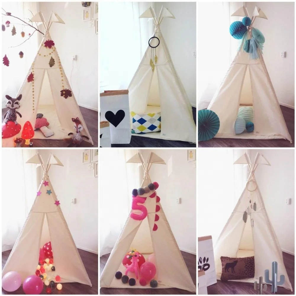 Portable Kids Cotton Teepee tent Canvas Indian Children Play Tent Kids Playhouse, Class White One Window Style