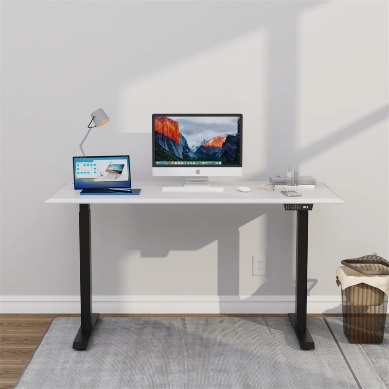 White Electric Dual Motor Lifting Sit To Stand Computer Desk Mechanism
