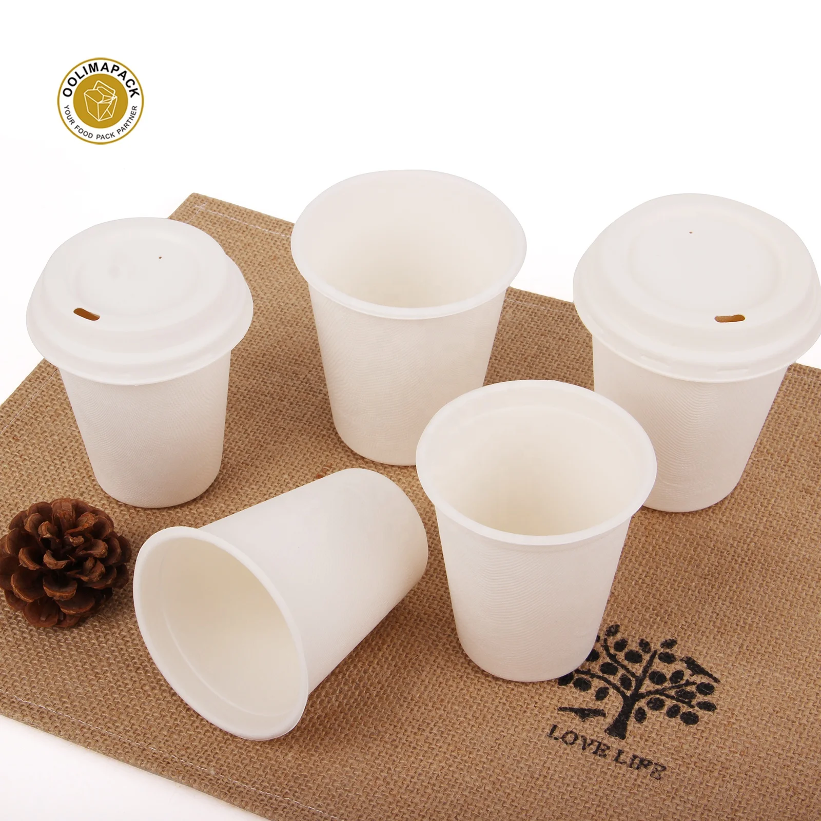 Hot Sales Biodegradable Sugarcane Coffee Cup lid Recycled Bagasse Paper Cup Wholesale