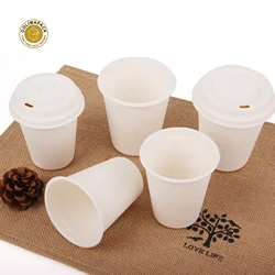 Hot Sales Biodegradable Sugarcane Coffee Cup lid Recycled Bagasse Paper Cup Wholesale