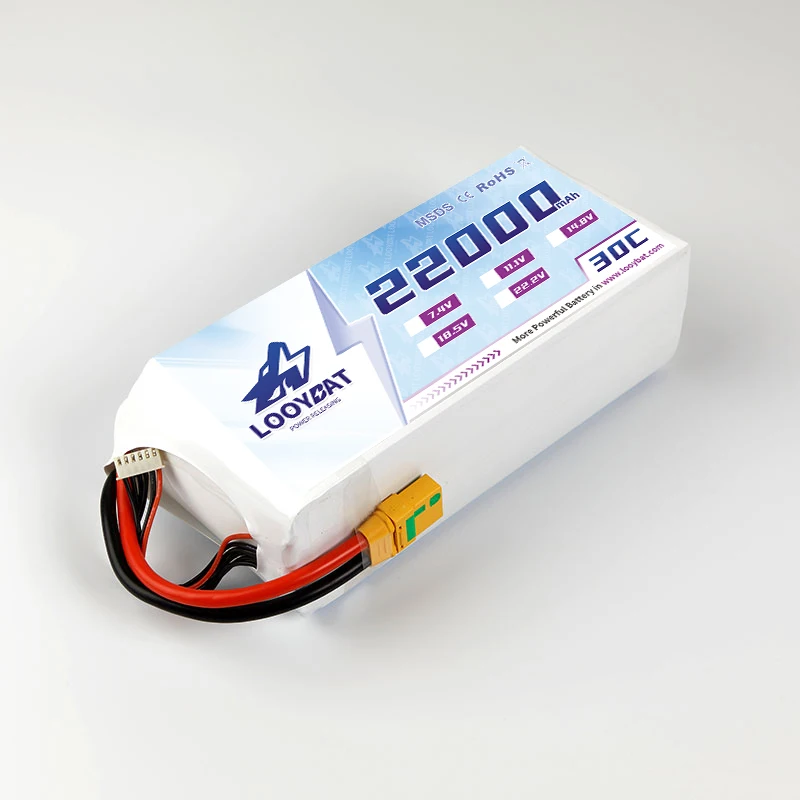LOOYBAT Plant Protection Drone Lithium Battery 22000mAh 3S 4S 6S 22.2V 25C Drone FPV Flying LCO Lipo Batteries With XT90