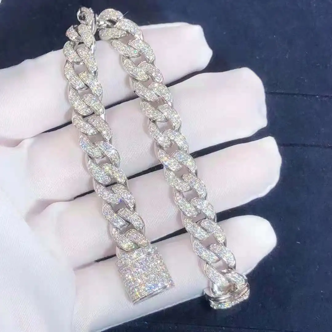 Firstmadam Custom Pure 18K White gold 10mm Cuban Bracelet with Full Diamonds