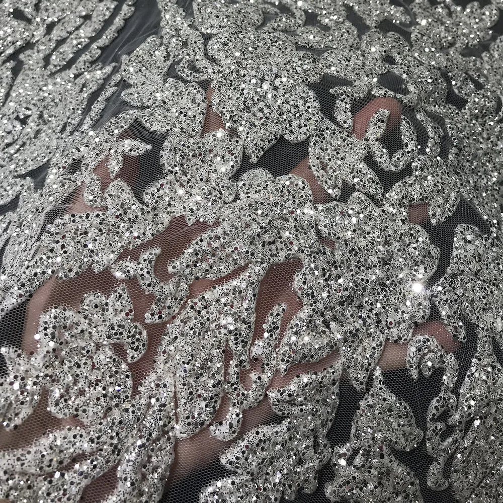 Wholesale Price 3D White Sponge Bubble Tulle Mesh Glitter Floral Lace Fabric Beautiful Design Women Party Dress Sewing Materials