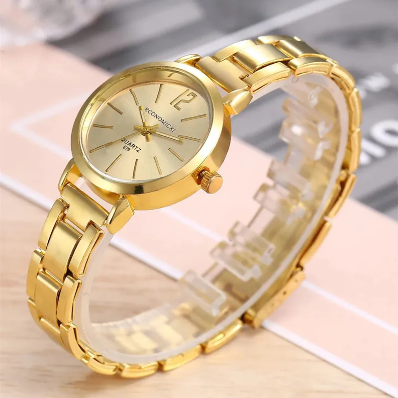 2pcs Set Watch Luxury Women Simple Dial Hollow Strap Fashion Gold Bracelet Quartz Wristwatch Student Ladies Watches Reloj Mujer