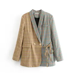 Сезон весна; Новинка; В стиле ретро со вставками в шотландскую клетку; Женская Повседневная костюм Дикий блейзер для женщин