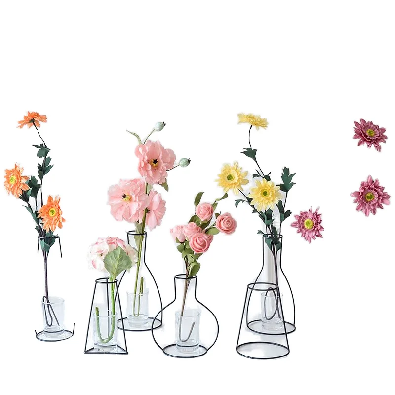 Handmade Nordic minimalist art table decoration black metal plant holder contour decor silhouette wire iron line vase for flower