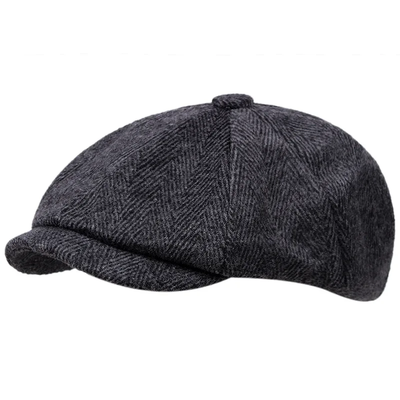 Wool Solid Vintage Herringbone Gatsby Tweed Peaky Hat Newsboy Beret Hat Spring Flat Peaked Beret Hats