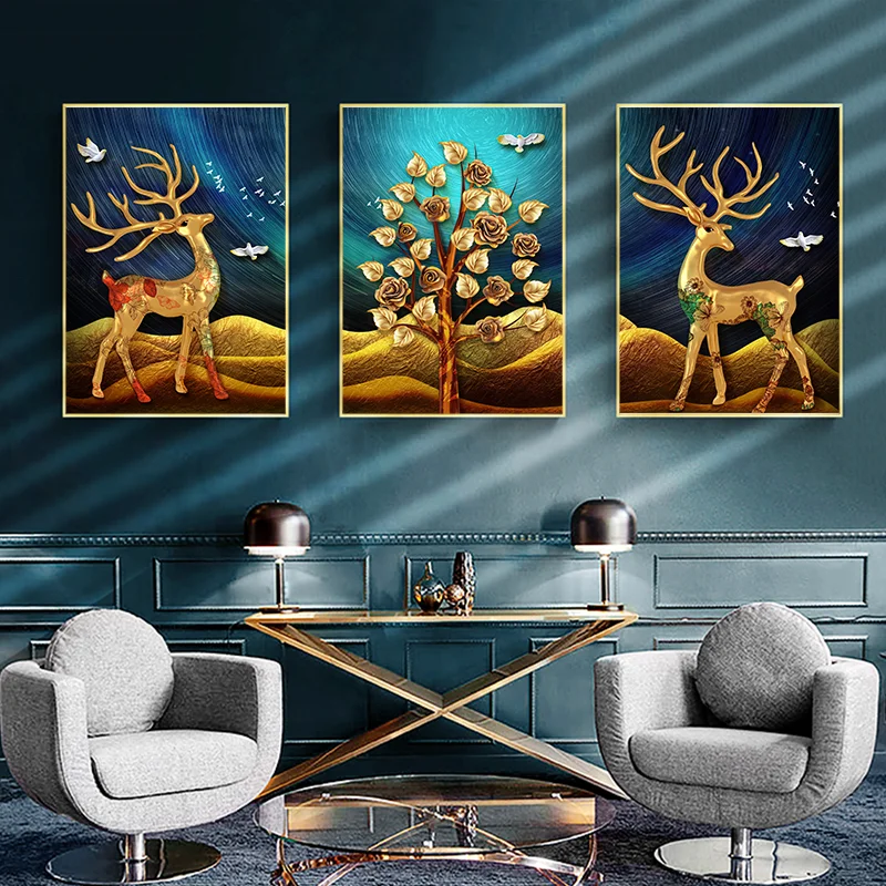 Chinese Rich Tree Elk Canvas Art Posters Prints Canvas Painting Wall Art Pictures for Home Cuadros Decorative Frameless
