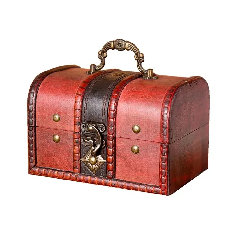 High Quality Mini Craft Wooden Pirate Jewellery Storage Box Case Holder Vintage Treasure Chest
