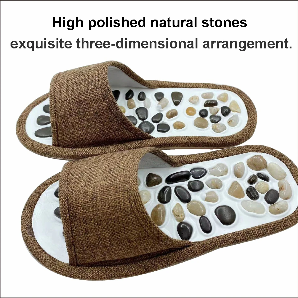 durable high polished natural stones slippers foot acupuncture non-slip pebbles EVA soles for good health