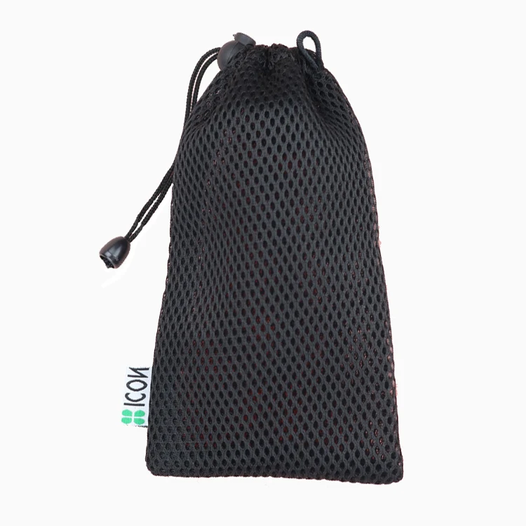 Customized Black Small Drawstring Nylon Mesh Bag with Labels