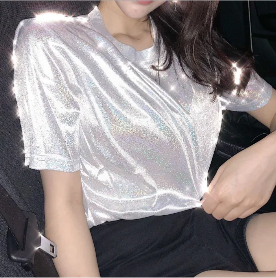 
low MOQ plain women glitter t shirt fashion for sale 