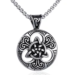 Factory direct supply vintage jewelry titanium steel viking men star necklace round plain pendant necklace