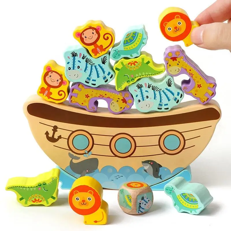 hot selling balance animal game wooden pirate balance block wooden stacking toy balance boat game