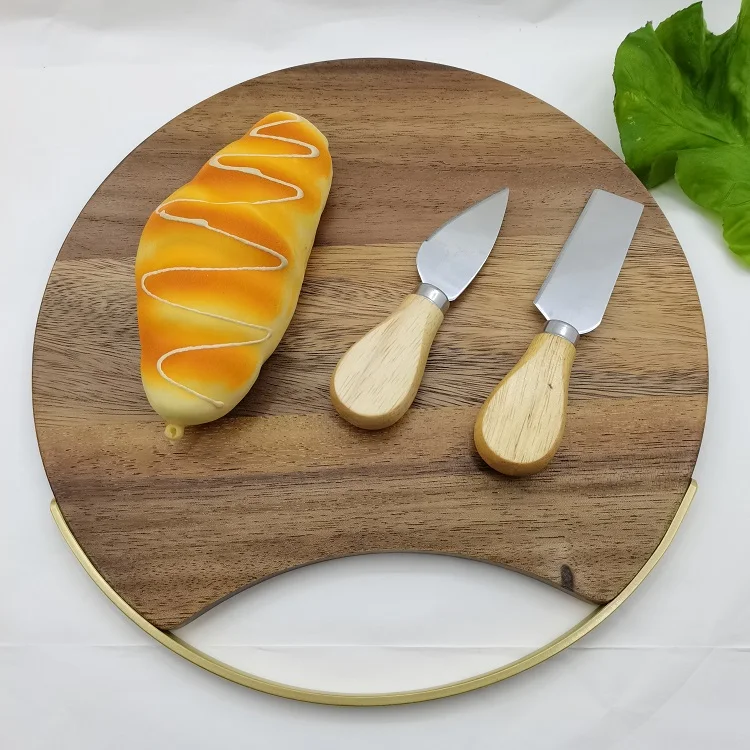 Профессиональная кухонная утварь аксессуары горячая Распродажа доска для резки из Древесины Акации и колбасы с металлической ручкой набор ножей