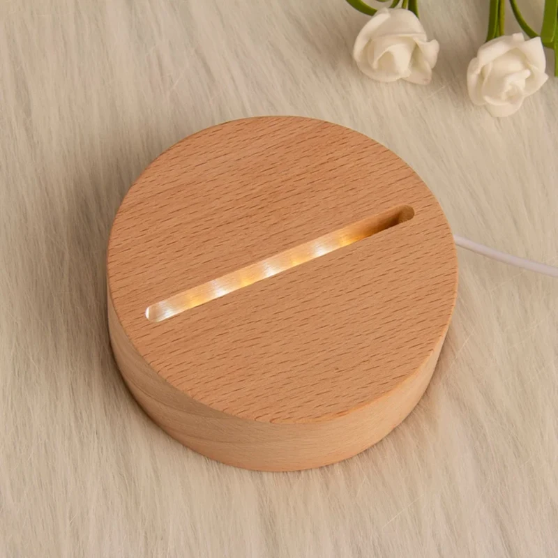 USB cable switch 3D Illusion round wooden Led modern night light base