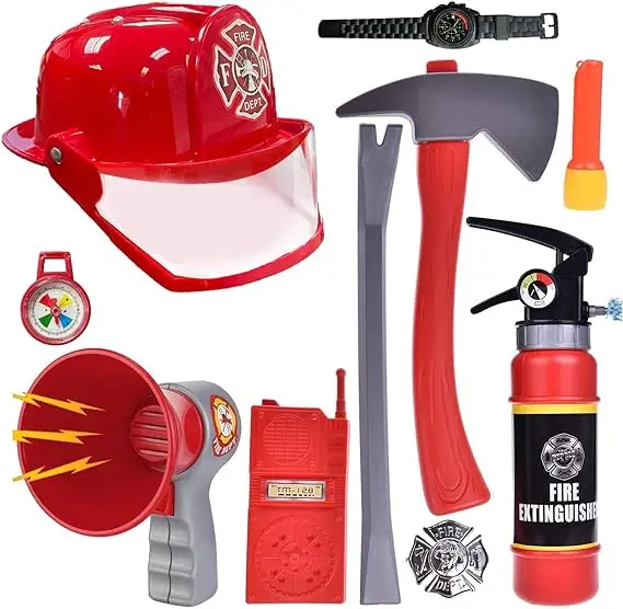 10pcs fireman toy set pretend school rescue toys play set with helmet and function louder speaker ect. accessories