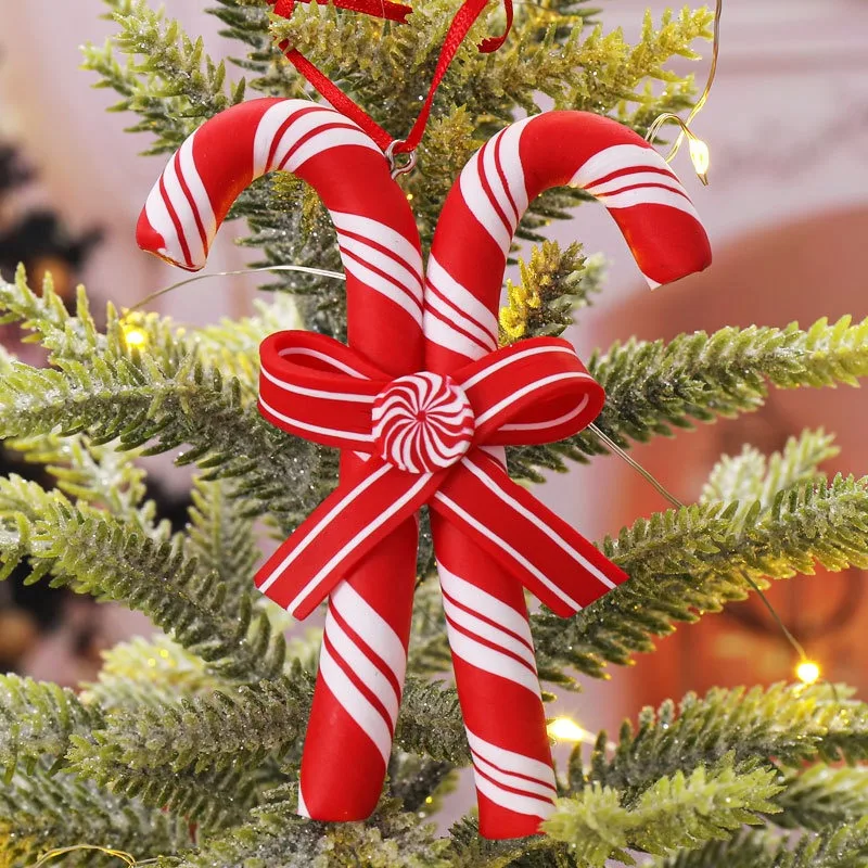 Polymer Clay Ornament Xmas Resin Candy Cane Hanging Decorations Xmas Sweets Candy Pendant for Christmas Tree Decor Party